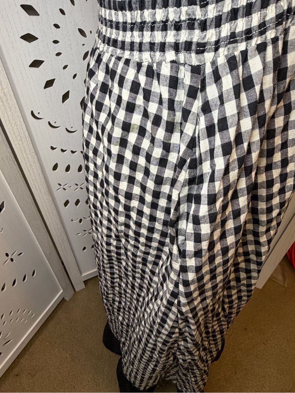 100% Cotton Black & White Gingham Tie-Shoulder Maxi Dress - Picture 7 of 12